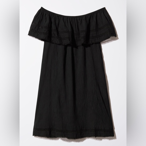 Aritzia Wilfred Emmie Off the Shoulder Boho Peasant Coastal Sun Dress Black M - Picture 8 of 16